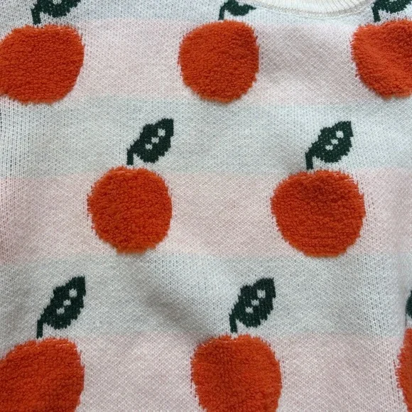Cider Orange Fruit Sweater Women Cream Good Textured Pom Knit SIZE M/L - Picture 3 of 7